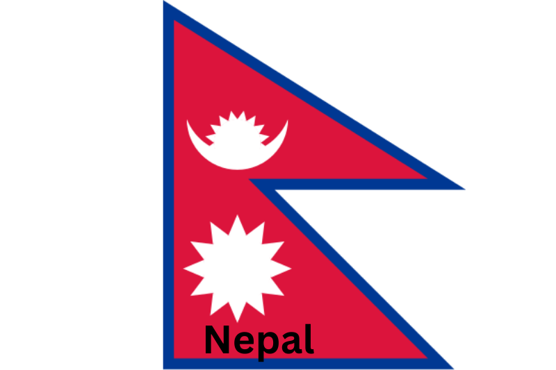 National flag of Nepal with crimson red base, blue borders, and white sun-moon symbols – Representing media freedom and cultural heritage.